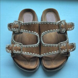 Brown Sandals with Adjustable Straps and Cork Footbed
